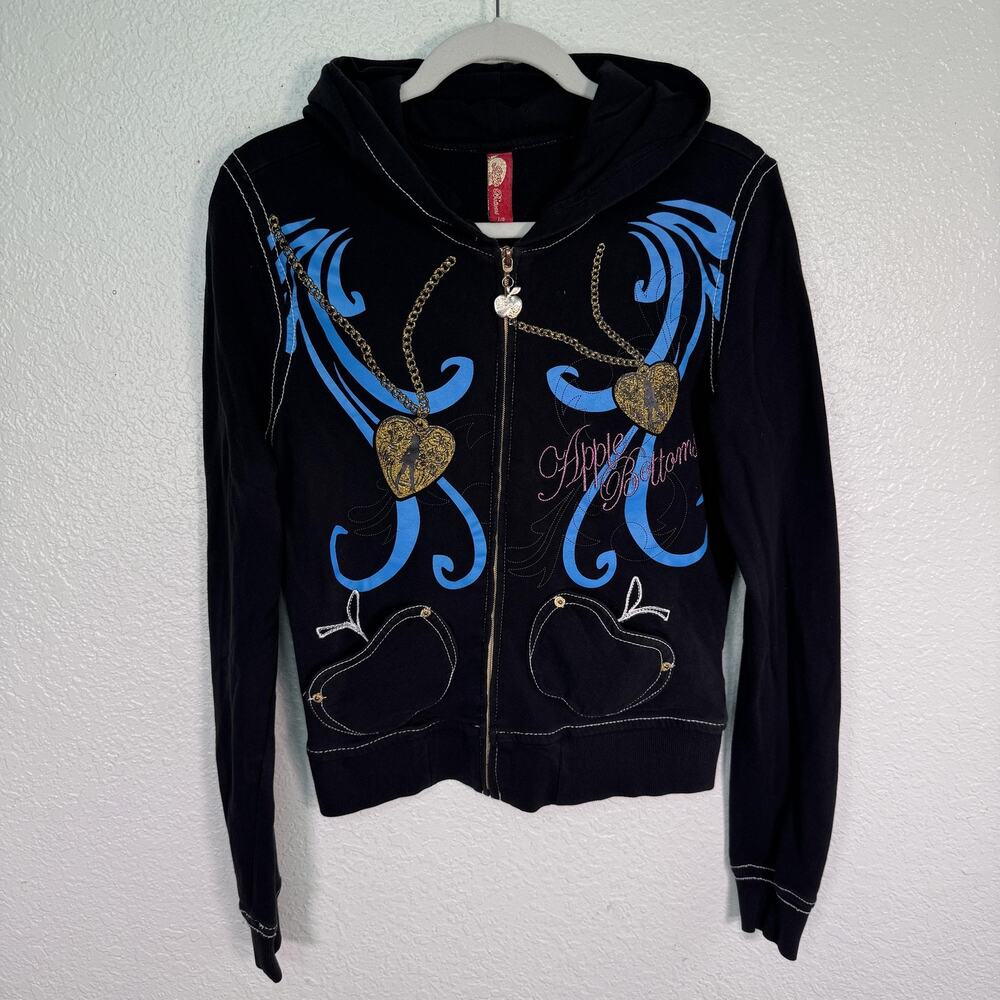 Apple Bottoms Y2K Jacket Womens Large Zip Hoodie Heart Locket Girl Graphic Vtg